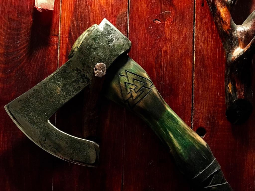 Jormungandr the 2024 serpent carved handle axe. SALE